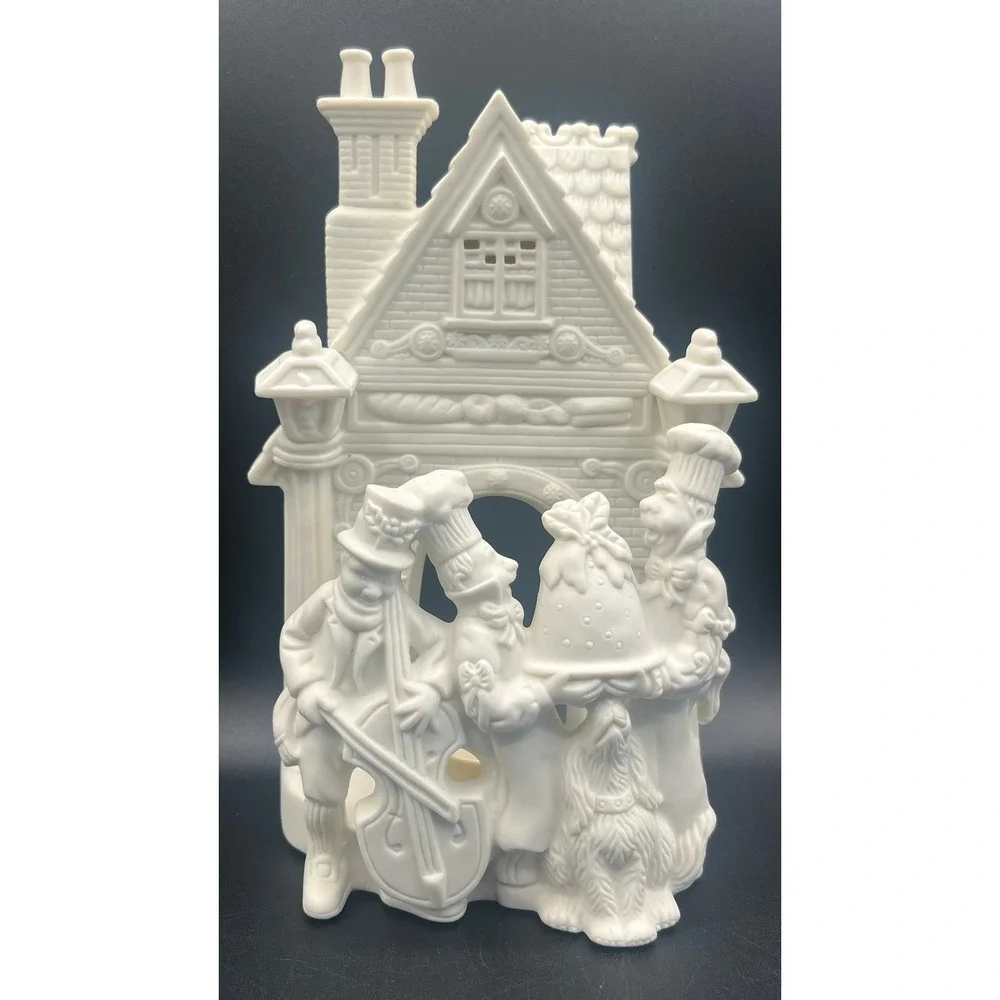Partylite White Bisque Porcelain Victorian Carolers Christmas Candle Holder Vtg